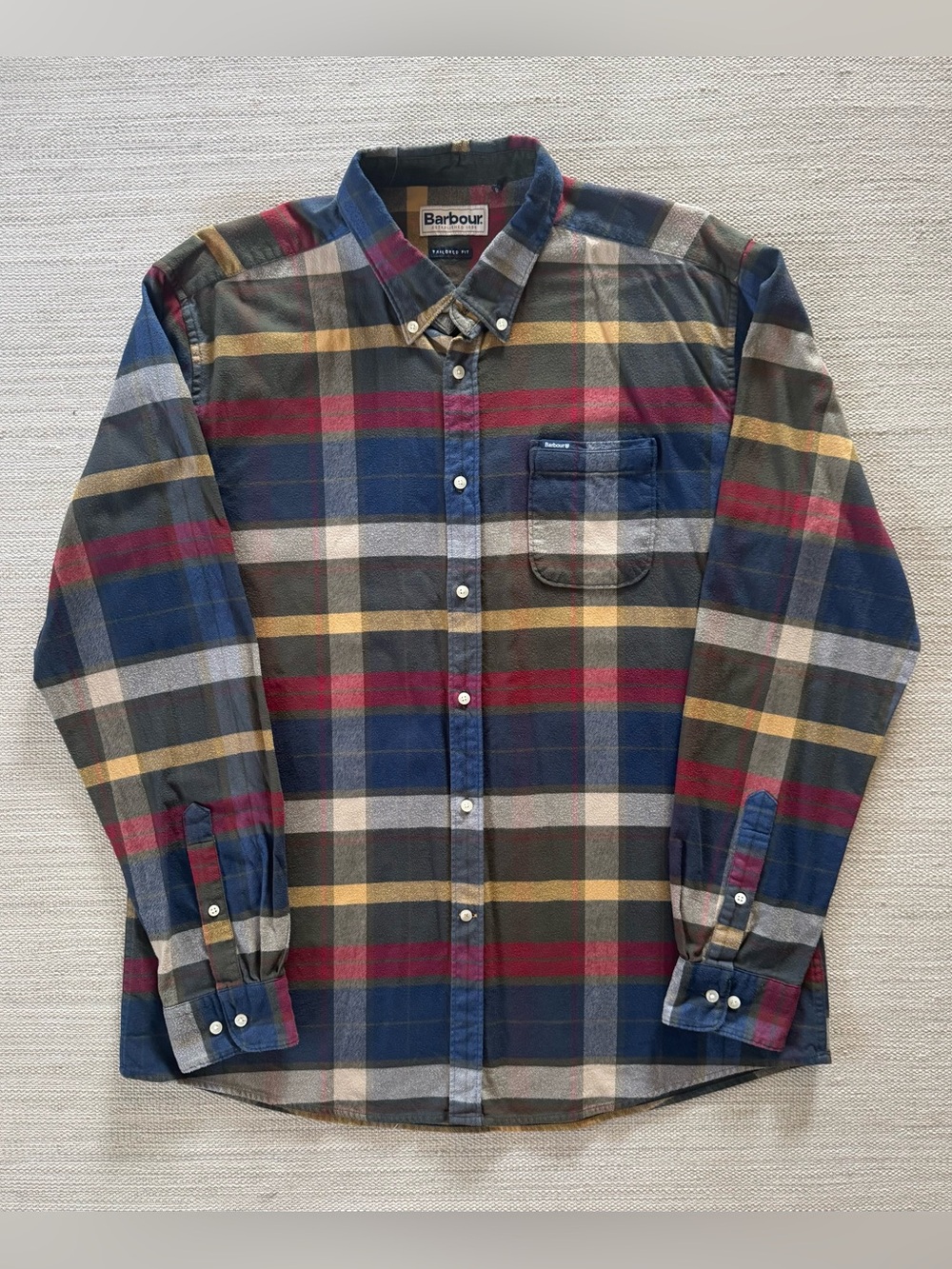 Barbour Carlton tailored fit cotton plaid button down long sleeve shirt men's L